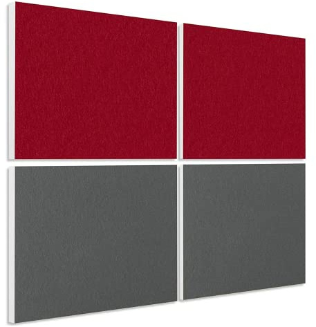 platino24 Schallabsorber COLORE aus Basotec G+ I Akustikpaneele mit Akustikfilz I 4 Wand-Paneele in Bordeaux + Granitgrau I Akustikplatten zur Schalldämmung in Büro, Studio & Wohnung