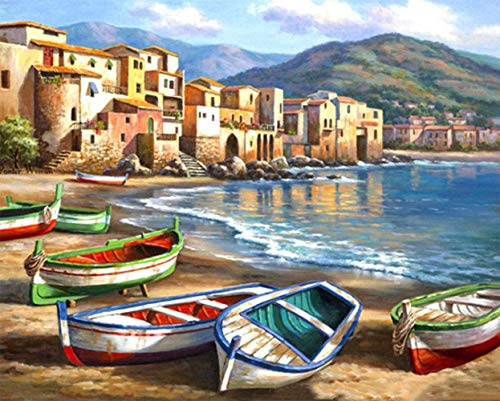 Kaieteur Pintura por Números para Adultos, Kit de Pintura al óleo de Lienzo DIY Para Niños con Pinceles, Pigmento Acrílico, Pintura de dibujo DIY, 40X50 CM (Boat)