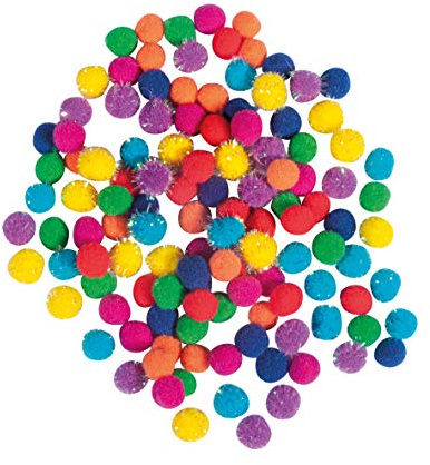 Rayher Pompon Mischung, 7 mm ø, 120 Stück, Regenbogenfarben, bunt sortiert, Plüschbälle, zum Basteln und Dekorieren, 75444990