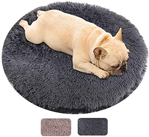 DHGTEP Runde Plüsch Hund Bett Haus Hund Matte Winter Warm Schlafen Katzen Nest Weich Lang Plüsch Hund Korb Katze Kissen Portable Hund Zubehör (Color : Gray, Size : 50cm)