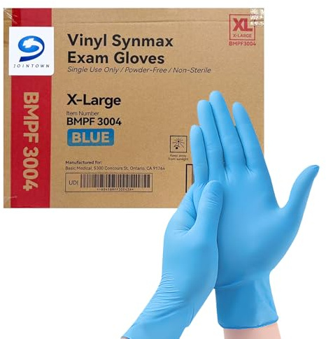 Jointown Basic Synmax Vinyl Exam Gloves Disposable Exam Gloves, 4 Mil, Blue, Latex & Powder Free, BMPF-3004