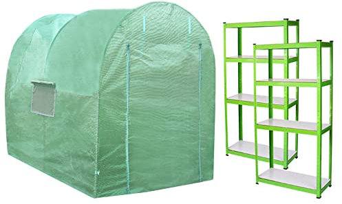 Serre de Jardin Polytunnel Fenêtres Portes Galvanisés Couverture en PE Cadre en Métal 2 Étagères Extérieur Plantes Diamètre 19mm | 3mx 2m