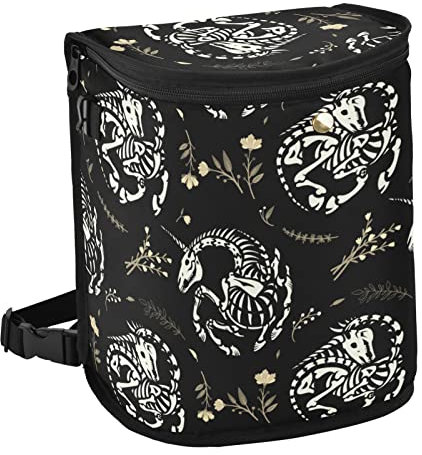 White Skeletons of Unicorns Among Floral Wreaths Garlands on Dark Spill-Proof Car Trash Can with Big Lid, Leakproof Hanging Garbage Storage Bag, Large Auto Bin Waste Basket for Truck Van