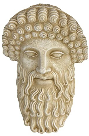Hermes Griechischer Römischer Gott Maske Kopf Skulptur Wanddekor Basrelief Steinguss Braun 35 x 24 x 10 cm