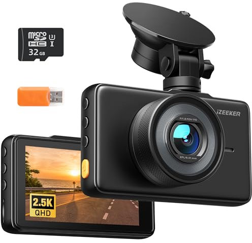 iZEEKER 2.5K Dash Cam, 1440P QHD Car Camera with Free 32GB Card, 3 IPS Display, Night Vision, WDR, 170°Wide Angle, Loop Recording, G-Sensor Emergency Recording, 24H Parking Mode, Type C