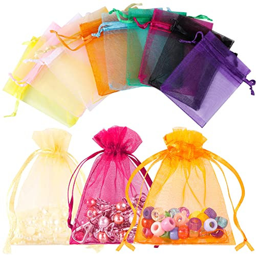 Yoosso 50 Stück Organzasäckchen 7x9 cm, Organzabeutel Klein Geschenkbeutel mit Kordelzug Bunt Schmuckbeutel Geschenkverpackung für Weihnachten Hochzeit Geburtstag Party (10 Farben)