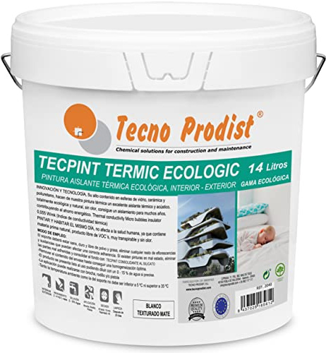Tecno Prodist TECPINT TERMIC ECOLOGIC (14 Litros) Pintura a la cal, aislante térmico y acústico, interior - exterior al agua, 100% Natural, Paredes y Techos, transpirable - (BLANCO)