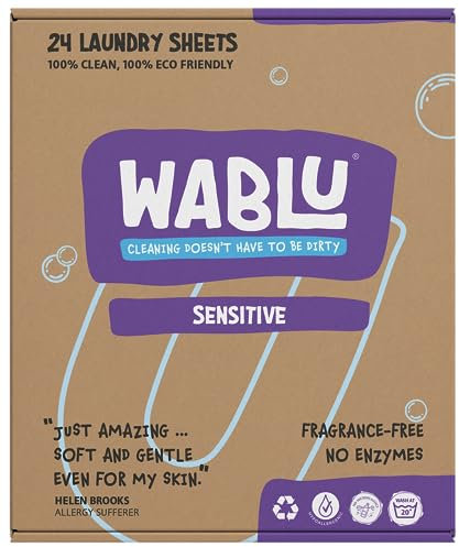 WABLU Fragrance Free Laundry Detergent Sheets | Non-BIO (no enzymes) | Hypoallergenic | For use with sensitive skin and delicate fabrics | 24 Washes