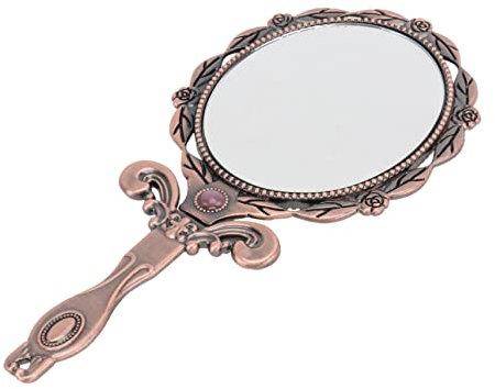 FRCOLOR Vintage Kosmetikspiegel Faltbar Mit Kleinem Griff Taschenspiegel Oval Rotbronze Kompakt Für Damen Mädchen Reise Make up Spiegel Zum Schminken
