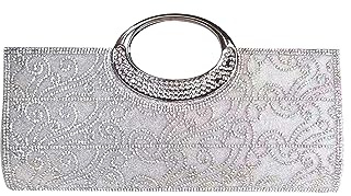 CORIOS Damen Blumen Clutch Strass Abendtasche Hochzeit Brautbörse Diamant Schultertasche Elegante Handtasche mit Kette Glänzend Umhängetasche Klein Tasche Silber