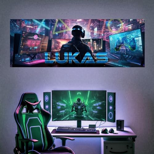 tjapalo® Gamer Poster personalisiert: Gaming Deko mit Namen für Wohnzimmer, Schlafzimmer, Kinderzimmer - B100xH35cm, Modern, Gaming