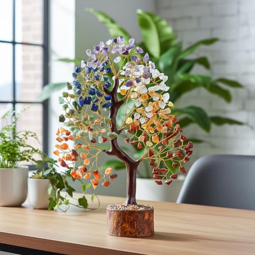 BEZAVO Gifts for Women 7 Chakra Birthday Gifts for Women her Tree of Life Healing Crystal Bonsai Tree Home Office Room Decor, Handmade Bonsai Money Tree, House Warming Gifts new Home Spiritual Decor