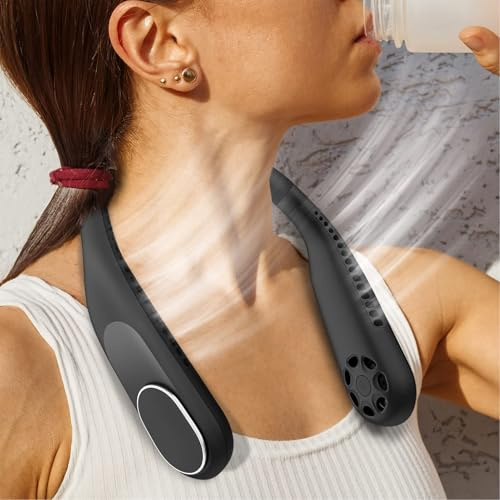 Ueuttiy Portable Neck Fan Bladeless, 6000mAh Hands-Free USB Rechargeable Fan, Personal Fan with 3 Speeds Change & 360° Twist, Quiet Wearable Neck Fans for Women Men Outdoor Office Garden (Black)