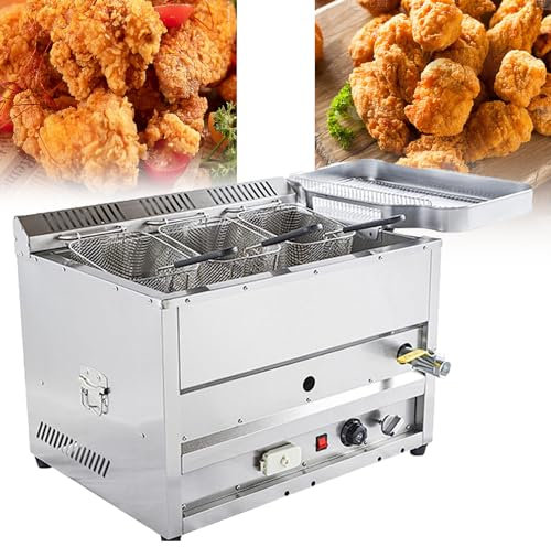 ZIXIAOS Friggitrice a Gas da Banco in Acciaio Inossidabile, Friggitrice Commerciale a Gas Gpl Propano Gpl Olio Pentola per Friggere Macchina per Friggere Snack,B
