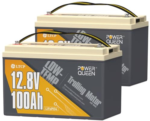 Power Queen 12.8V 100Ah LiFePO4 Batterie, Low-Temp Schutz Lithiumbatterie, 100A BMS, 1820Wh Energie, 4000+ tiefe Zyklusbatterie für Kabine, Marine, RV Solar Power System 2-Pack