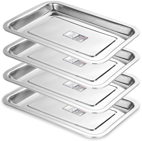 WOPPLXY Servierplatte 4 Teiliges Set, 31 x 21 cm Rechteckig Servierteller, Servierplatte Groß aus Edelstahl für Buffets, Kuchen, Sushi, Party, Vorspeisen zu im Restaurant