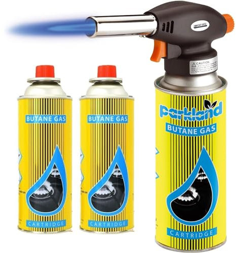 Top Home Solutions® Blow Torch With Auto Ignition - Refillable Butane Gas Flamethrower, Soldering Torch Lighter for Camping, Cooking, Kitchen & BBQ (Includes 2 Gas Bottles)