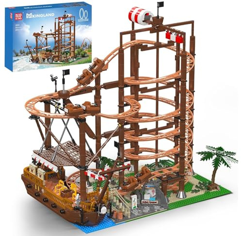 Mould King 11013 Technik Achterbahn Set, 2174 Teile Piratenschiff Doppelschrauben-Achterbahn für Erwachsene, MOC Vergnügungspark Loop Coaster Modellbausteine Klemmbausteine Bausatz