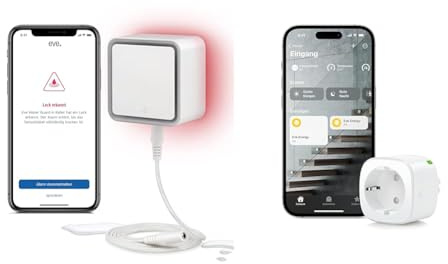 Eve Water Guard - Smarter Wassermelder, 2m Sensorkabel (verlängerbar) & Energy (Matter) – Smarte Steckdose, Matter & Thread