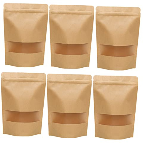 LABRIMP Pochettes Alimentaires Auto-scellantes En Papier Kraft Brun Fenêtre Transparente 9x14 3 Cm, Sachets De Conservation Des Aliments Étanches Pour Bonbons, Fruits Secs, Pâtisseries, Lot De 100