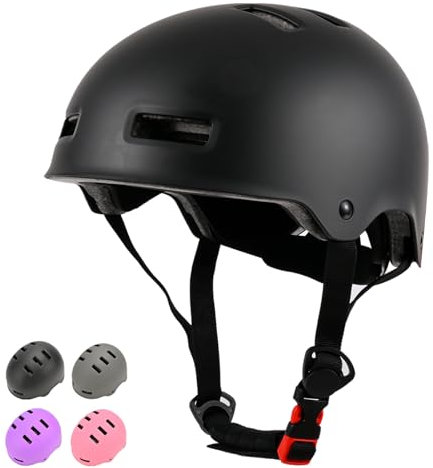 LOKJIJI Adjustable Kids Bike Helmet for Boys Girls Youth Adult, Kids Protective Helmets for Multi-Sports Skateboard Scooter Bicycle Cycling Skating (Black, Large)