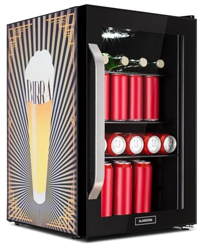 Nevera Klarstein 70L, Minifrigorífico silencioso con estantes extraíbles, puerta de cristal y LED, Apta para exteriores, 0-10°C