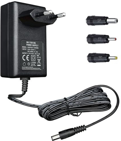 9 V 1 A/1000 mA 1,8 m Langer Netzteiladapter, AC 100–240 V auf DC 9 V 1 A 9 W Schaltstecker mit 3 auswechselbaren Spitzen für Arduino UNO MEGA, Ellipsentrainer und weitere 9-V-Geräte, CE-Zertifiziert
