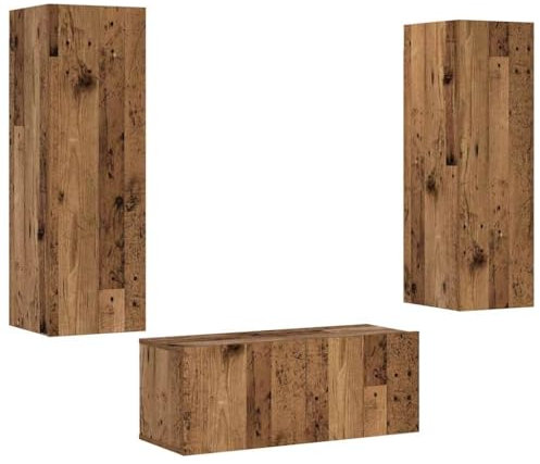 vidaXL Meubles TV muraux 3 pcs Vieux Bois Bois d'ingénierie, Banc TV, Meuble HiFi, Centre de Divertissement, Buffet TV, Meuble multimédia, Console TV