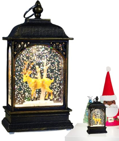 Farol de globo de nieve de Navidad, globo de nieve único de luz cálida, elementos navideños, faroles LED decorativos para mesas, repisas o mesas de vacaciones