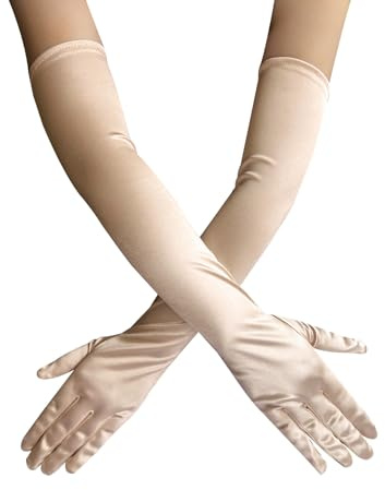 Toumett Long Evening Gloves,Yellow Satin Gloves,Long gloves for Women,Fancy Dress glove Costume,Stretchy Elbow Length Glove,1920s Style,for Halloween/Christmas/Bridal Party/Wedding Prom Opera