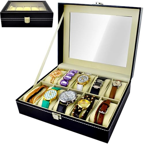 Generico Scatola Box Cofanetto con Vetrina Porta Orologi Posti per Orologio Custodia (10 Orologi)