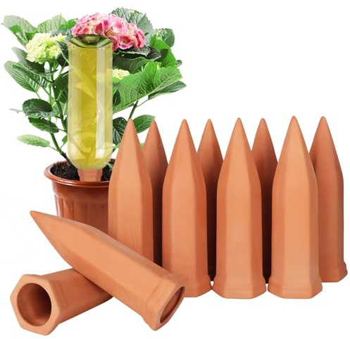 10 Picos Riego por Goteo Botella Set Autorriego, para Regar Plantas en Interiores y Exteriores, Dispositivo de Irrigación Automático en Vacaciones, para Botellas de Plástico, Wine 1,5 L, Terracota