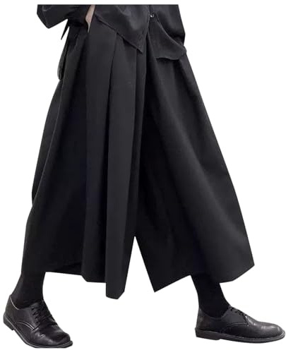 RUMAOZIA Pantalones de hombre falda tradicional monocolor samurai hakama harén tendencia otoño invierno casual pantalones hombre pantalones holgados ropa de calle faldas estilo japonés falda samurai
