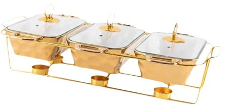 LOVIVER Piatto di sfregamento per vassoi di riscaldamento a buffet, con supporto, calore alimentare a buffet portatile, piatto di casseruola per festività, Oro