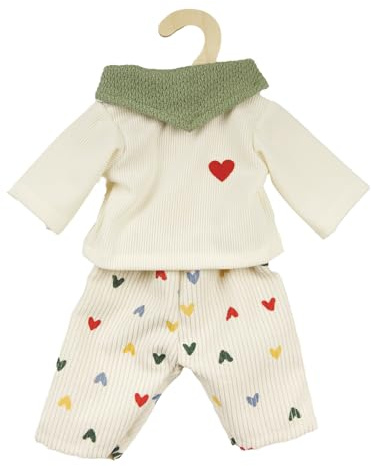 Heless 2516 – Dockkläder Heart Confetti, 3-delat set med kordbyxor, T-shirt och duk, för dockor och gosedjur i storlek 35–45 cm