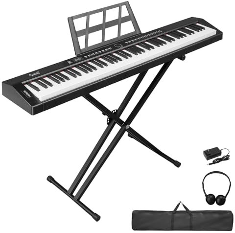 Bonnlo GPP-105 E Piano 88 Tasten, Digitalpiano Semi-Gewichtete Tastatur mit Dual-Bluetooth, Kopfhörer, Sustain-Pedal-System, Ständer, für Musikliebhaber und Anfänger, Schwarz