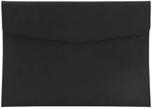 CALFOVERA A4 PU Leather Document Folder with Snap Closure File Holder for Letter Size Black Waterproof Portfolio Envelope File Oragnizer Pocket Storage Case for Receipt Contract Stationery Tablet