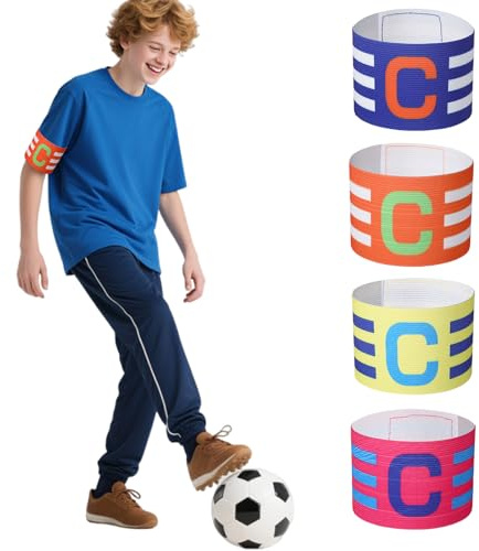 Yuuchoringee Kapitänsbinde Kinder Fussball – 4 Stück Verstellbare Elastic Spielführerbinde, Armbande für Junior Erwachsene, Ideal für Training & Viele Sportarten
