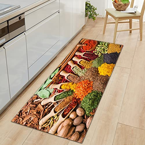 BOVZOX Tapis de Cuisine Épices à la cuillère Tapis de Cuisine Antidérapant,Tapis pour Devant Evier Absorbant,Tapis du Sol pour Salon Chambre Passage Lavable en Machine 60 x 180cm