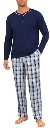 Demegimi Pijama Hombre Invierno Algodon Manga Larga Conjunto de Pijamas a Cuadros Ropa de Dormir Talla Grande