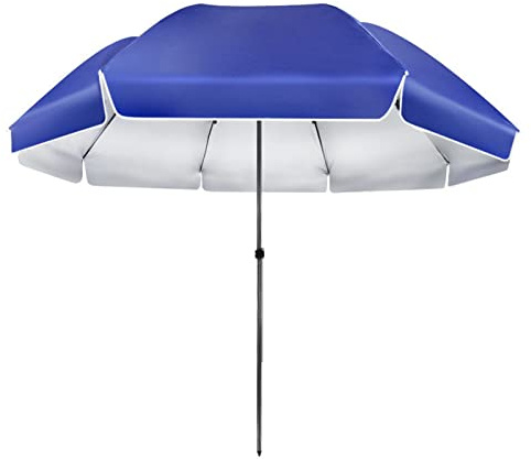 DLAZUM Runder Gartenschirm, Strandschirm, Balkon, Stahl, Höhenverstellbar, Wasserdicht und Sonnenschutz, Marktschirm für Strand, Pool, Hinterhof, Blau,Blue-2.4m/7.8ft