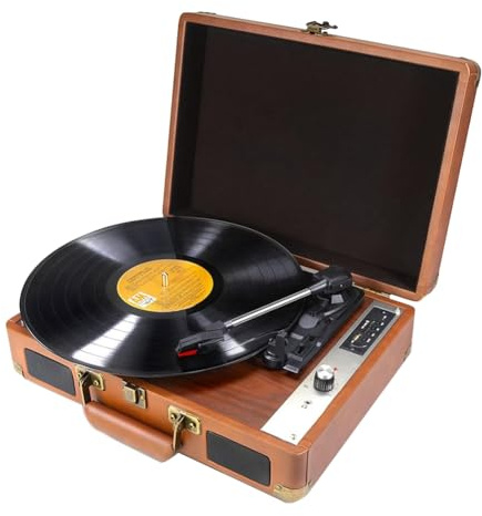 Agwuoetr Giradischi in Vinile Vintage, Grammofono, Fonografo Portatile AC100-240V, Giradischi Stereo Antico, Spina Europea, Scuro