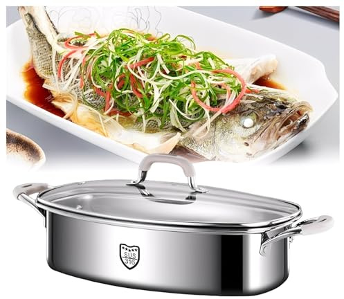 Vaporizador de pescado, utensilios de cocina de acero inoxidable, olla de inducción multiusos con estante para estufas