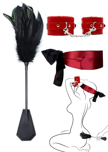 Soft Fluffy Padded Handcuffs for Grownups Bedroom, Feather Ticklers Teasers Adult and 59 Adjustable Satin Eye Mask for Women