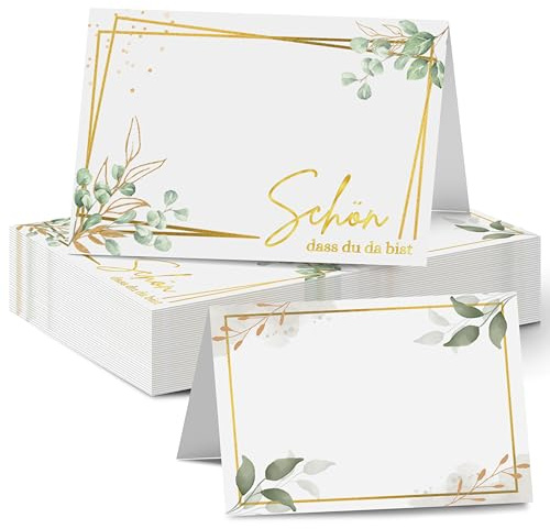 Yezirzax 60 Stück Tischkarten Schön dass du da bist, 11x8.5cm Tischkarten Geburtstag mit Elegantes Design, Namensschilder Platzkarten für Hochzeit, Geburtstag, Konfirmation, Kommunion, Taufe uvm