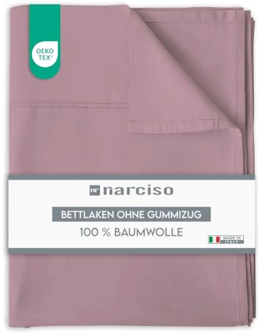Narciso - Bettlaken Ohne Gummizug 150x290cm, Laken ohne Gummizug Made in Italy, Hypoallergen und Atmungsaktiv, Kann mit Unseren Baumwollkissenbezügen und Spannbettlaken Kombiniert Werden