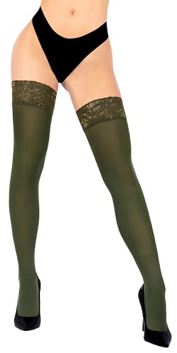 sofsy Calze Autoreggenti Donna Verde militare in Nylon (Taglia M-L) 60 Denari con Fascia in Pizzo e Antiscivolo | Perfette per Cena e Party | Look Sexy e Elegante