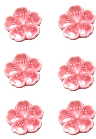 CHOOLD Elegant Cherry Blossom Ceramic Chopsticks Rest Rack Dinner Spoon Stand Knife Fork Holder,Sakura Chopsticks Stand(Set of 6)