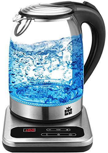 ForMe Bouilloire Électrique en Verre Thermostat Réglable 1.7 LED Bleu I Contrôle de Température Réglable 40-100°C I Transparente Température Variable I Fonction de Maintien au Chaud I Sans BPA
