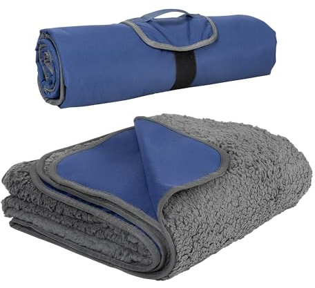 Tirrinia Large Waterproof Outdoor Blanket, Soft Warm Windproof Stadium Blanket with Sherpa Fleece and Foldable for Outdoor Sport, Baseball, Football, Beach, Concerts, Car, 51 '' X 59''